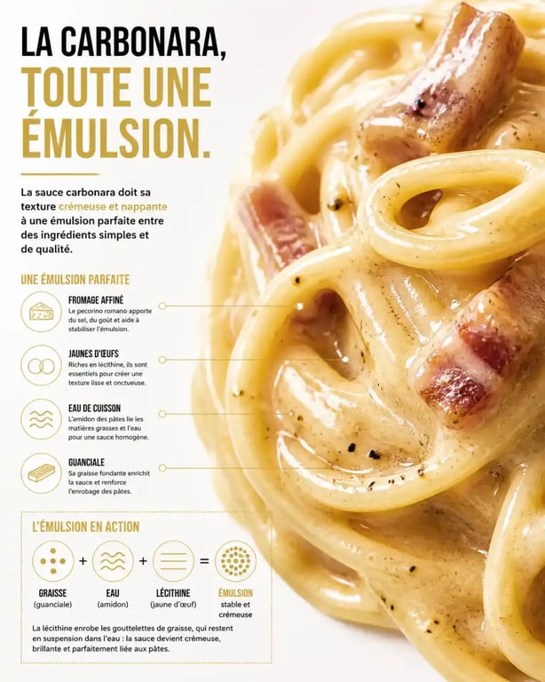 Texture onctueuse de la sauce des pâtes carbonara italiennes.
