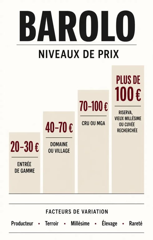 Infographie des prix du vin italien Barolo par niveau de gamme