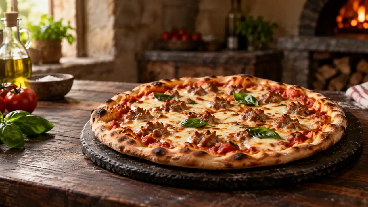 Pizza à la saucisse italienne : 225 °C, 15 minutes et une base bien croustillante
