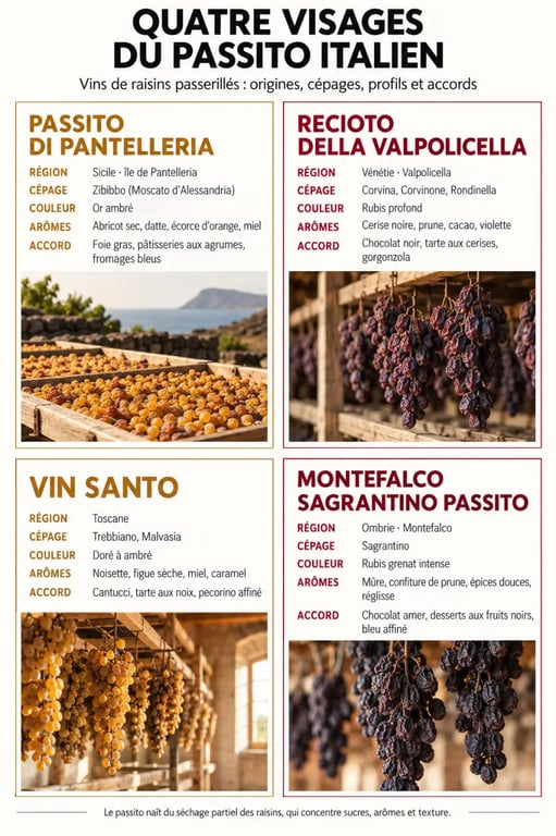 Infographie comparative des principaux styles de passito vin italien