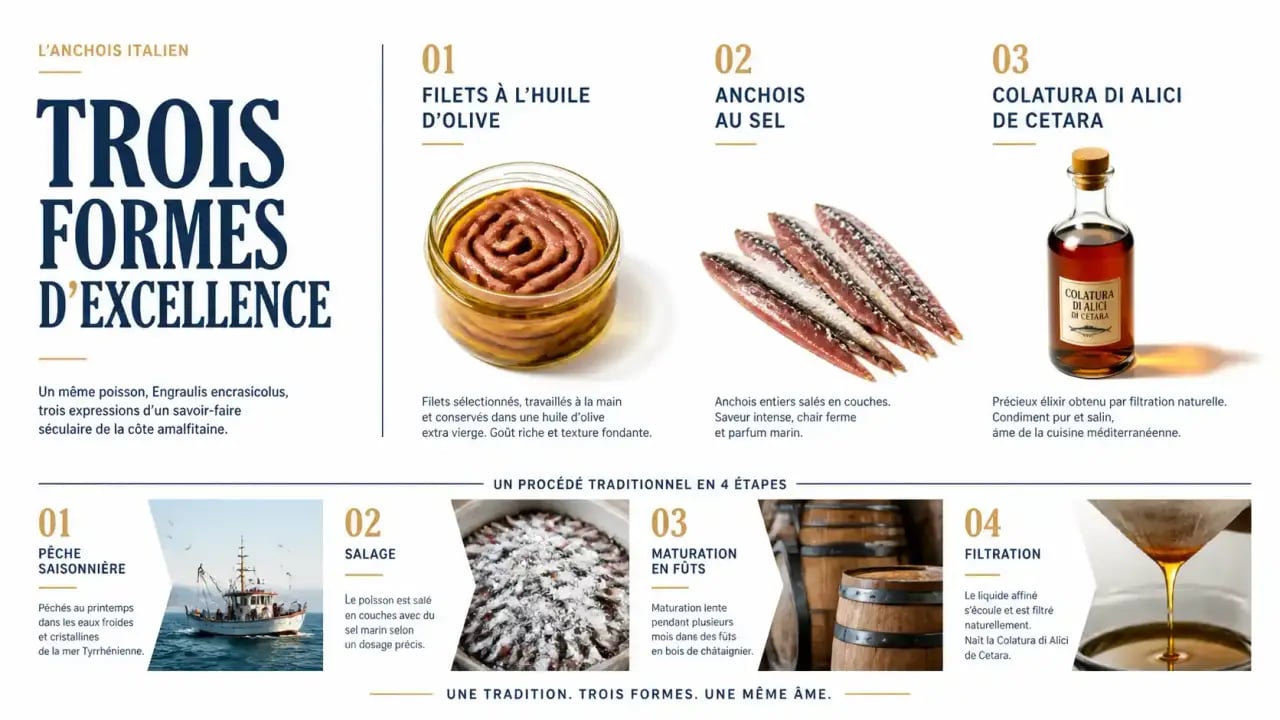 Anchois italien : filets à l'huile, anchois au sel et colatura di alici de Cetara