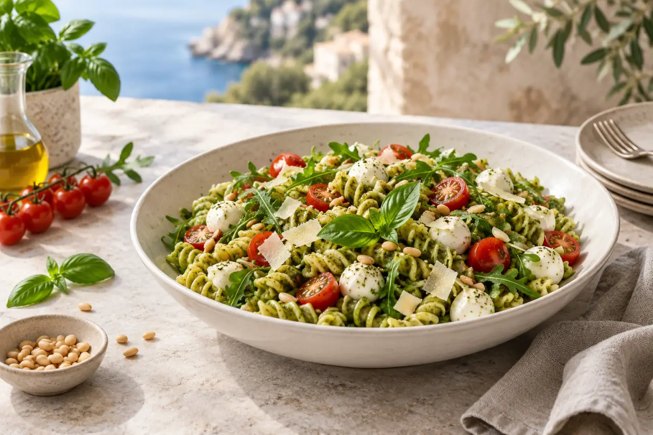 Salade italienne : 20 minutes, pesto, mozzarella et pâtes pour un déjeuner complet
