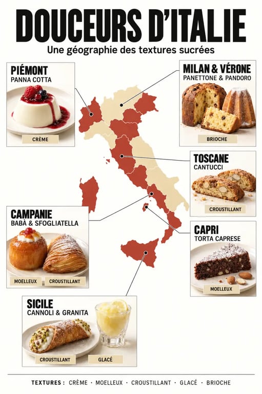 Infographie des desserts d’Italie par région et par texture