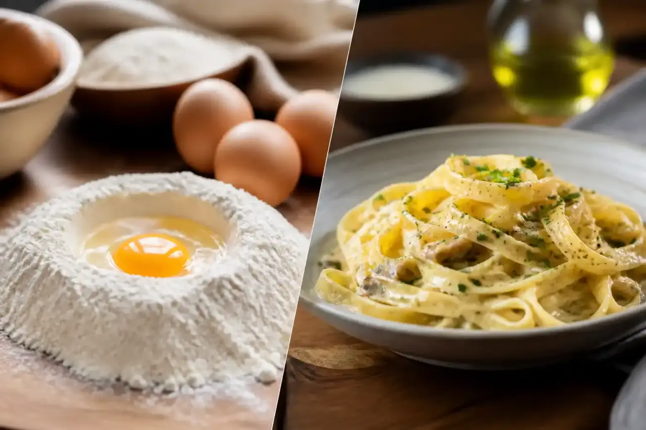 Assiette de pasta du jour dressée dans une ambiance feutrée