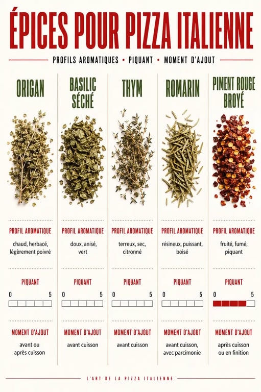 Comparatif épice italienne pizza pour choisir origan, basilic, thym et piment selon le type de pizza