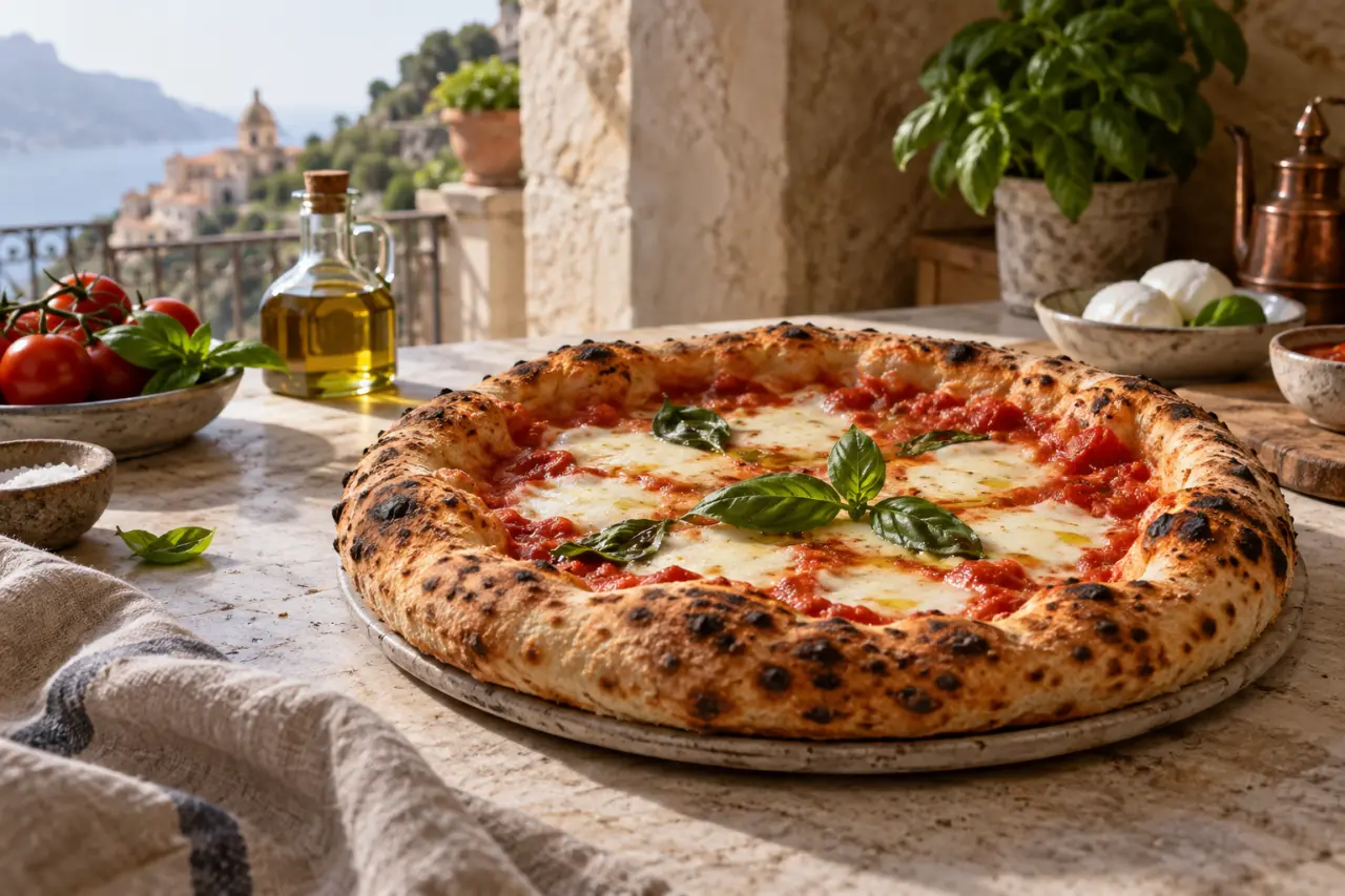 Une pâte à pizza italienne épaisse, 70 % d’hydratation et des bords bien gonflés