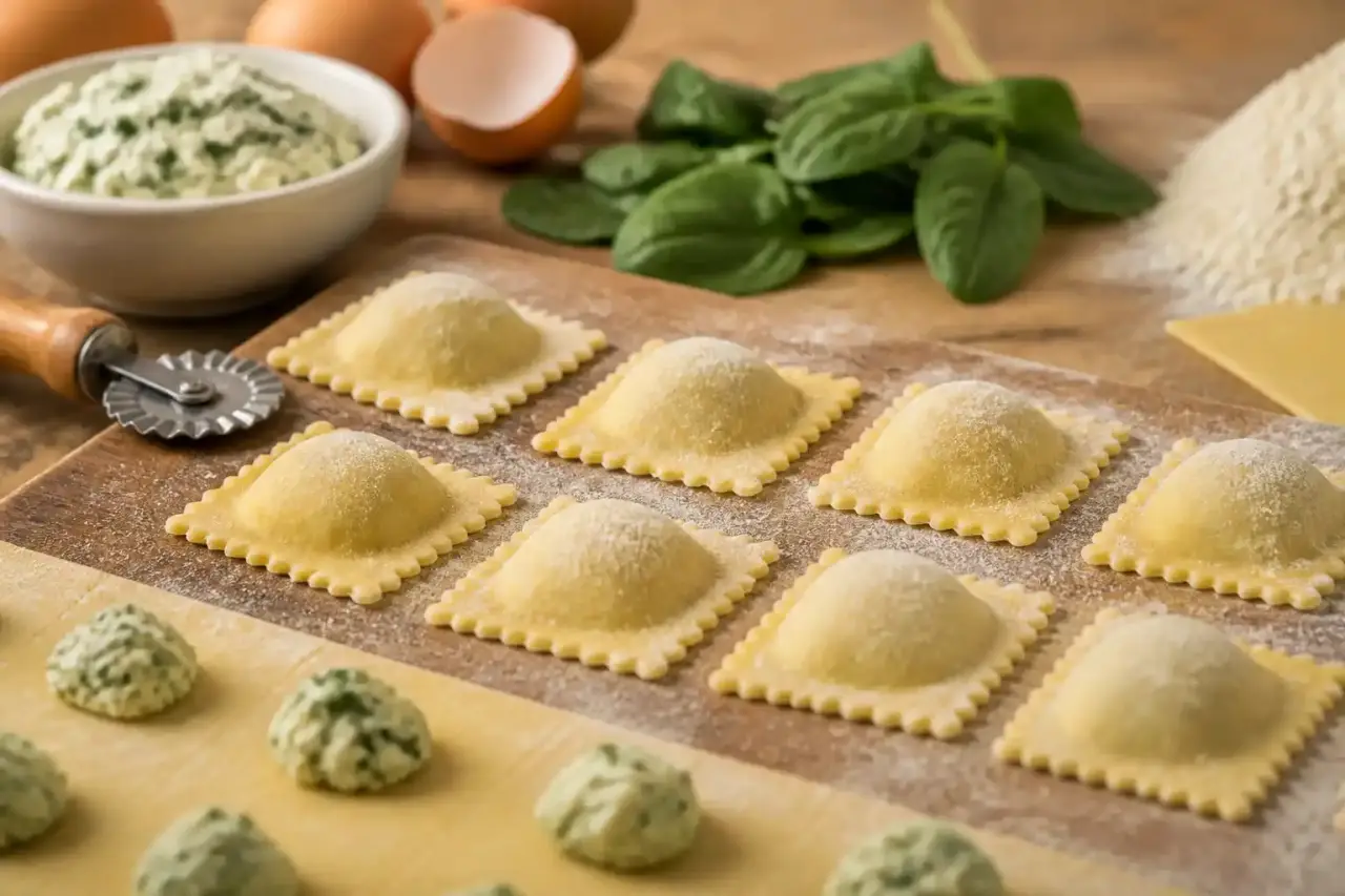 Ravioli de saison dressés avec élégance, dans une atmosphère de haute cuisine italienne
