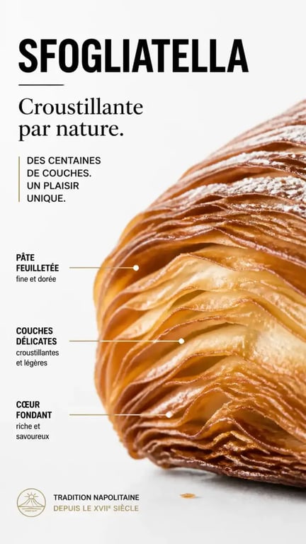 Sfogliatella italienne croustillante montrant sa texture feuilletée