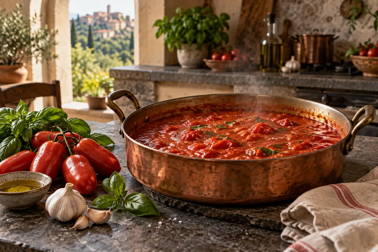 Sauce tomate italienne : 45 à 60 minutes de mijotage pour une sauce profonde et équilibrée
