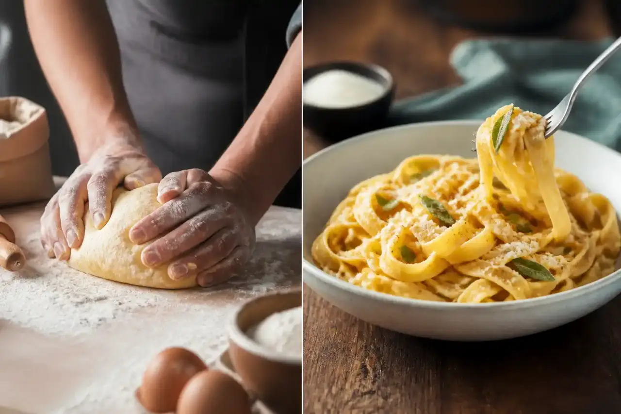 Plat de pâtes fraîches au dressage raffiné, inspiré de la haute cuisine italienne
