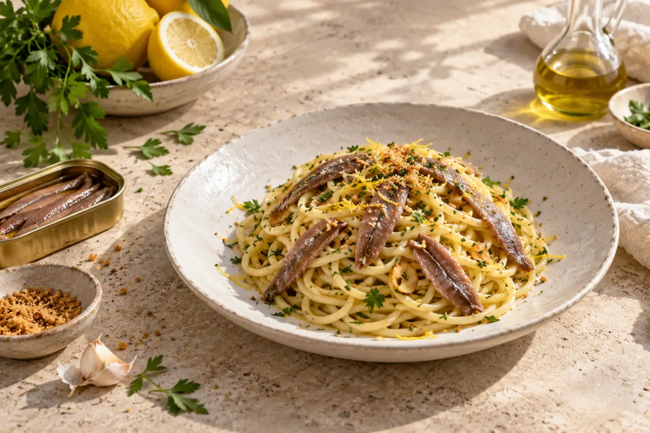 Pâtes aux anchois à l'italienne : 20 minutes, 5 filets par personne et zéro excès de sel